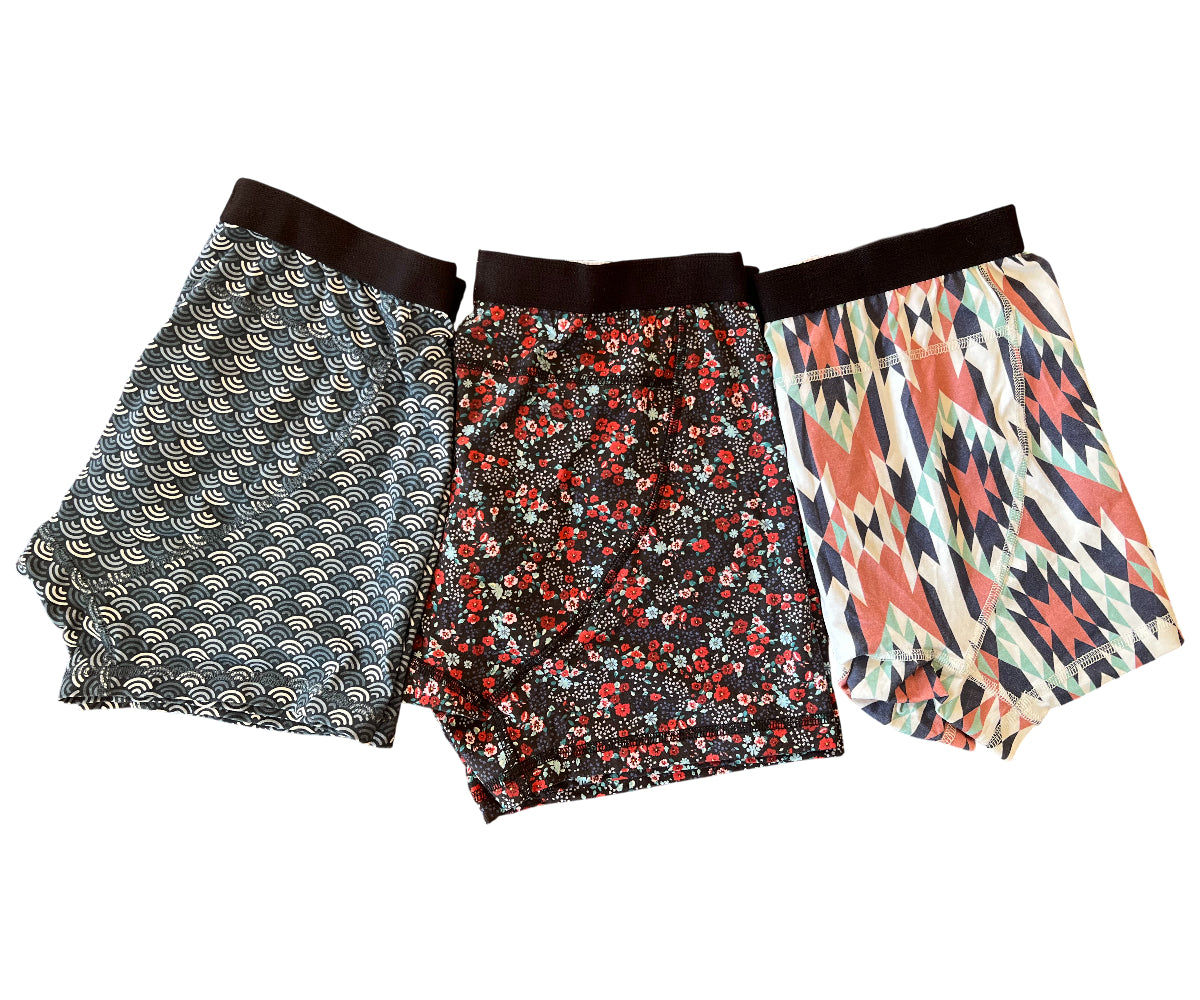 3 Pack Men's Organic Boxer Brief (Japanese Waves, Tribal and Roses) - Opok