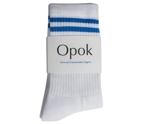 Organic Crew Sock- White with Blue Stripes - Opok