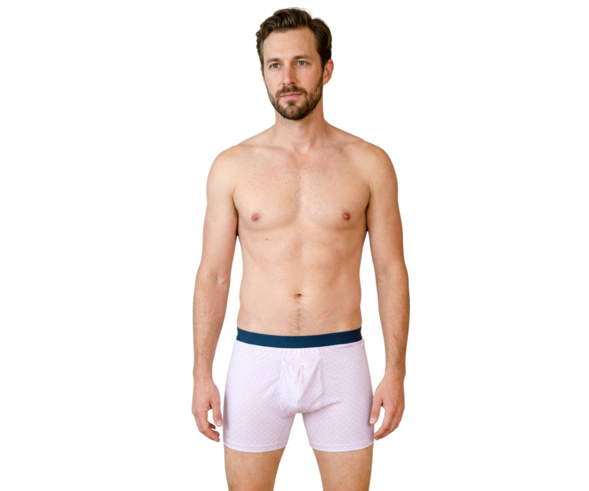 Men's Organic Boxer Brief: Lavender Polkadot Print - Opok