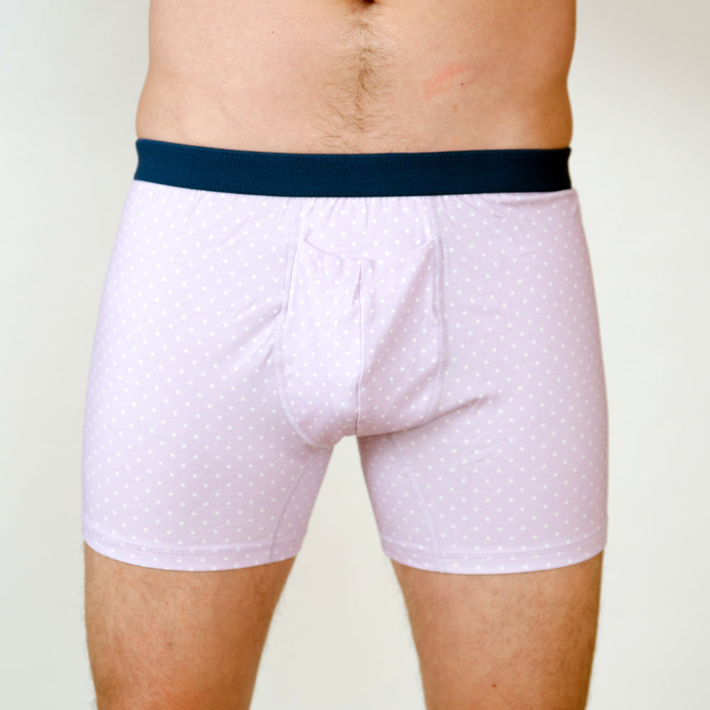 Men's Organic Boxer Brief: Lavender Polkadot Print