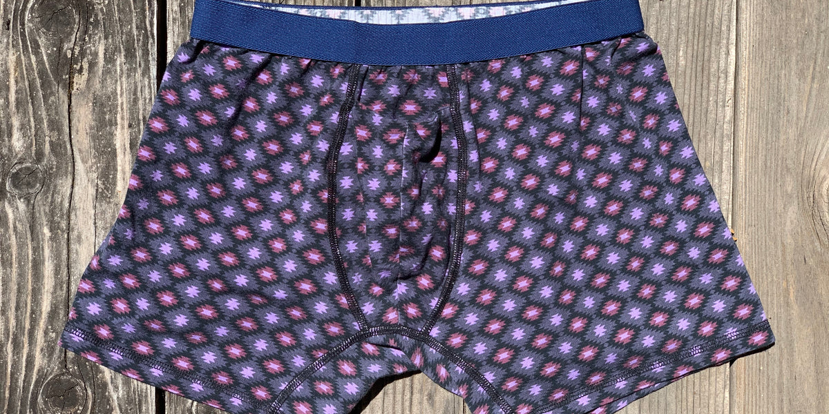 Pack of 2 pairs of pure cotton boxers in purple and a tribal print